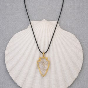 "Golden Point" Arrow Head Necklace (gold with black leather chain)